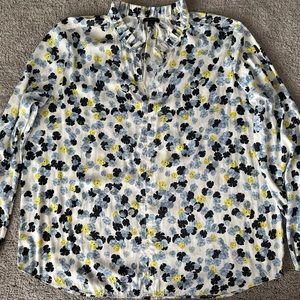 Ann Taylor - Floral Print Ruffle Neck Long Sleeve Top - XL